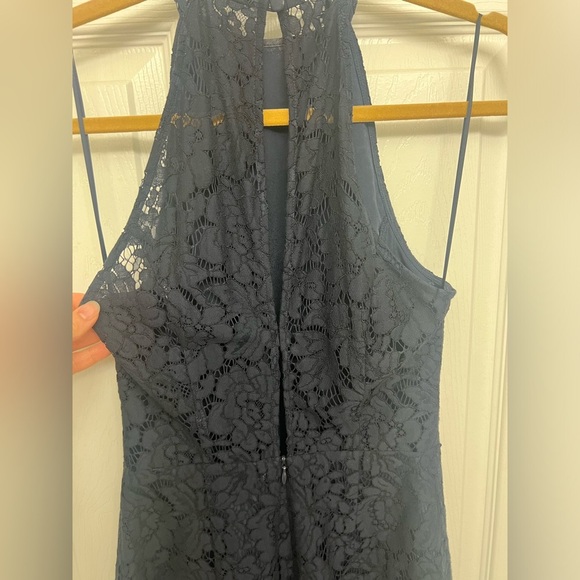 High Neck Navy Lace Halter Dress - Picture 4 of 7